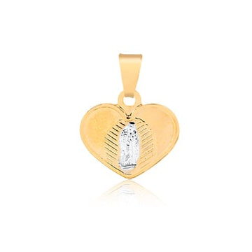 18K Gold Layered Oro Laminado Two Tone Heart Shape Our Lady of Guadalupe Pendant 31.0076